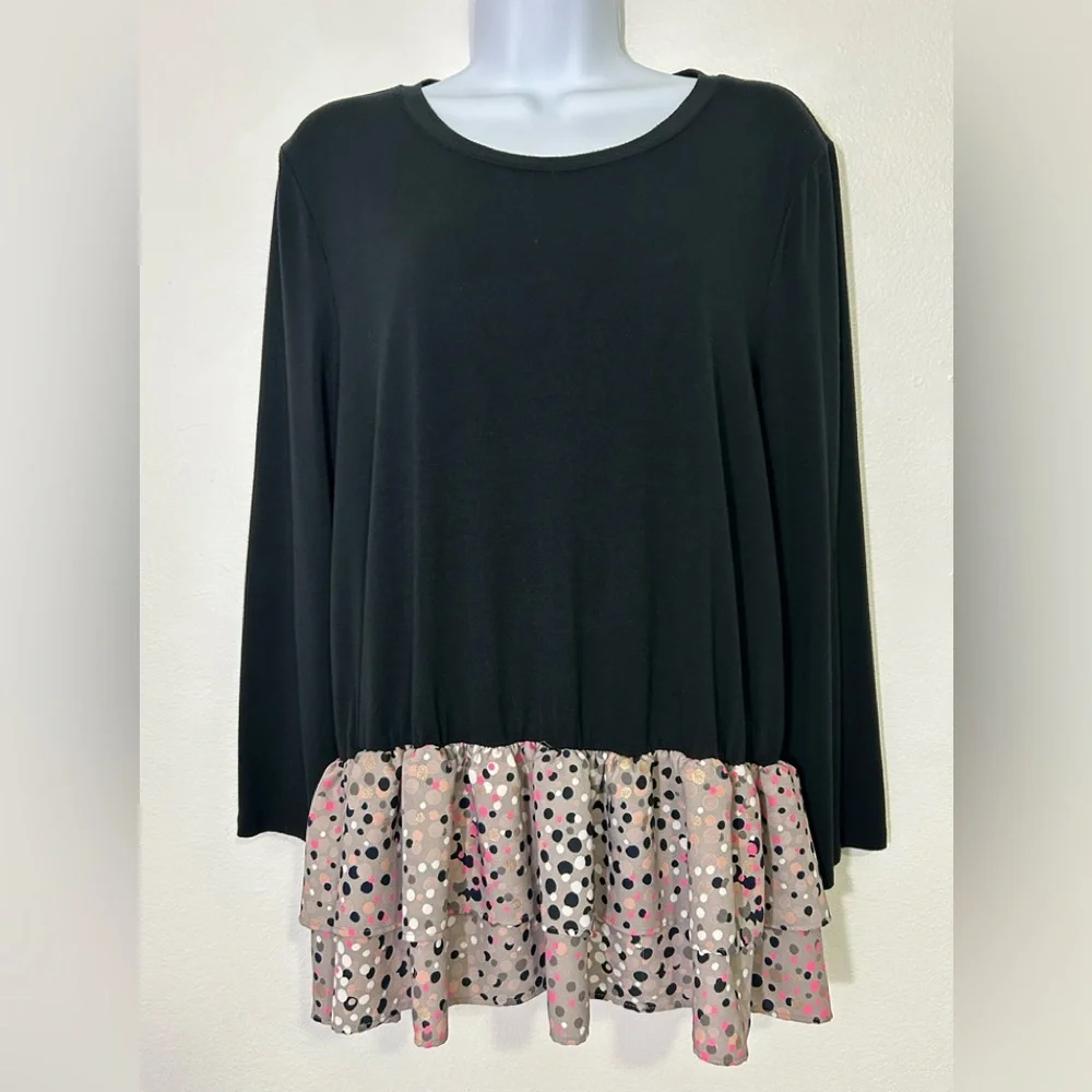 Kate Spade Womens Large Black Metallic Dot Peplum Hem Top